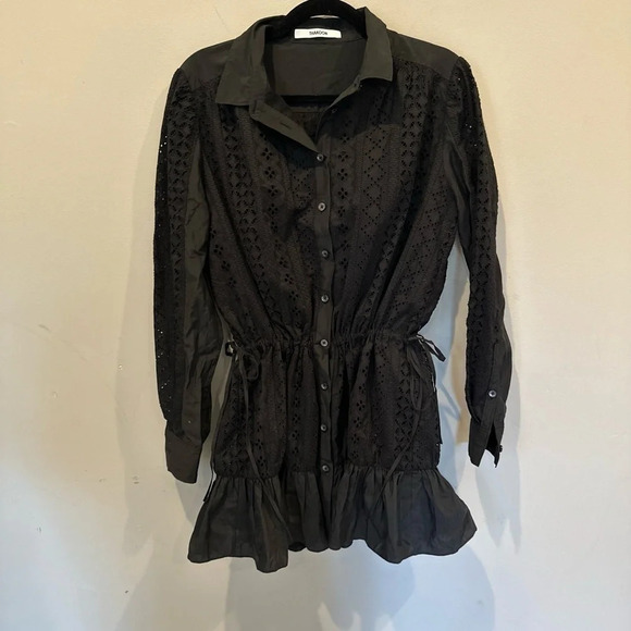 Thakoon Long Sleeve Cotton Eyelet Shirtdress Black Women's sz 8 100%Cotton E0137 - Picture 4 of 10
